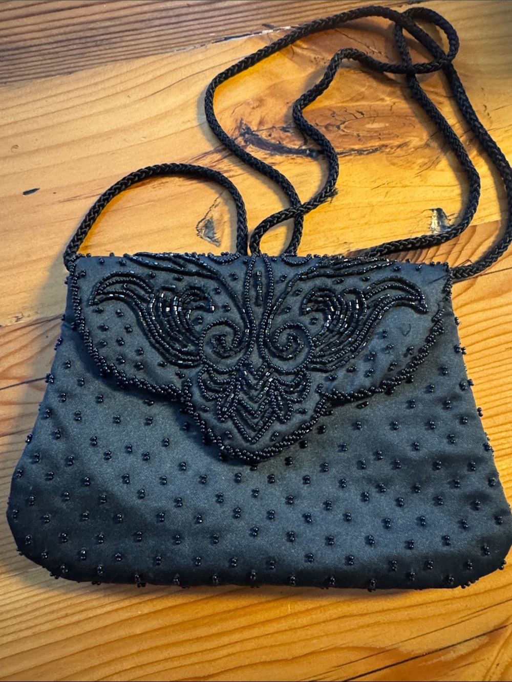 Vintage Black Beaded Shoulder Purse
